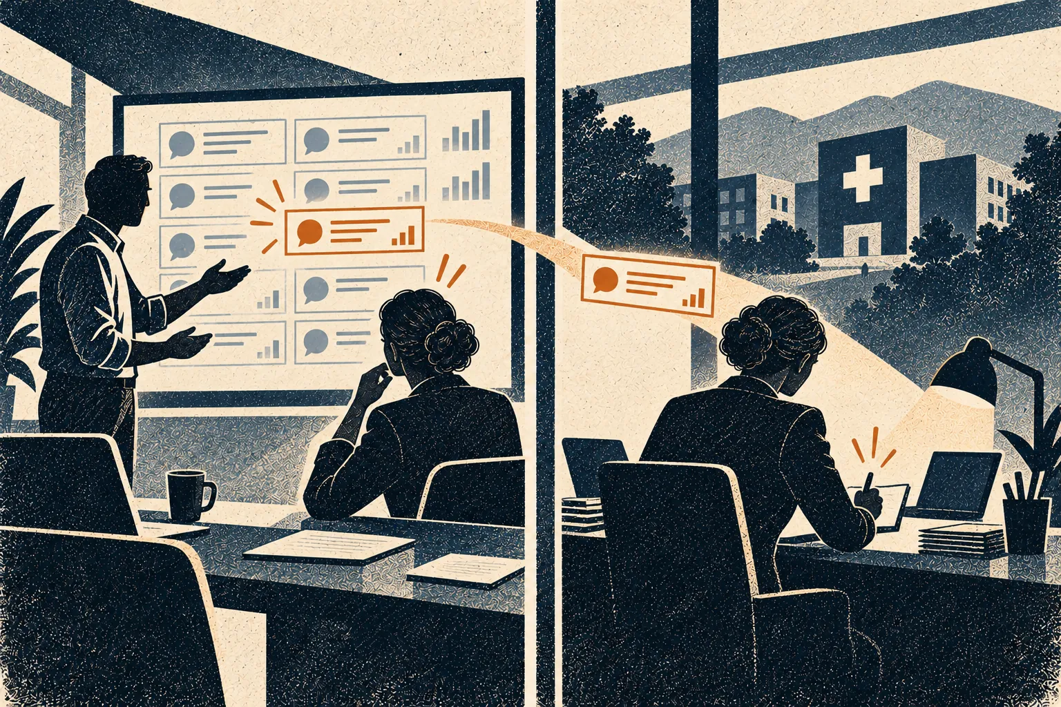 A deputy director notices an unexpected patient concern in a dashboard prototype and records a follow-up.